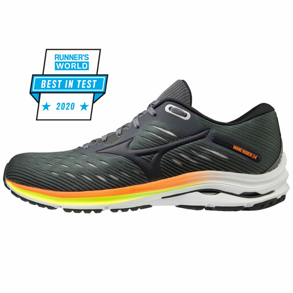 Mizuno Men's Wave Rider 24 Running Shoes Deep Green/Orange (J1GC200316-CDR)